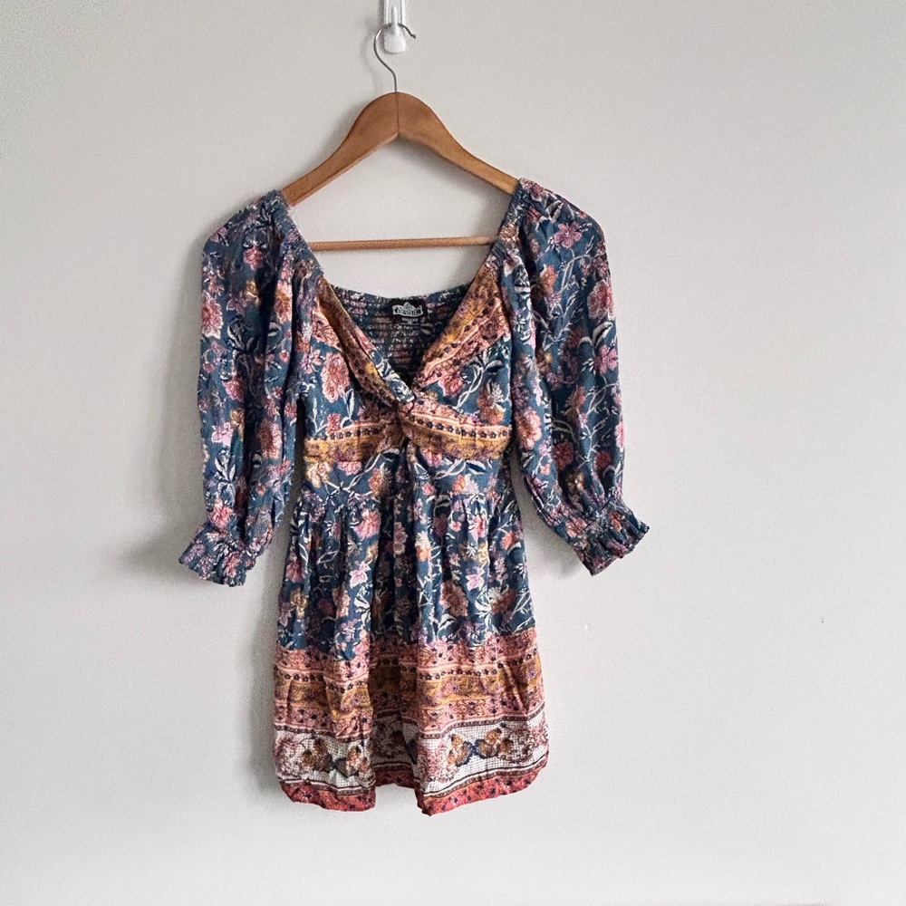 Floral Boho Dress with 3/4 Sleeves